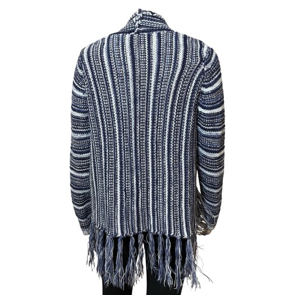 Derek Heart Blue White Open Cardigan with Tassels Size Medium - Picture 3 of 4